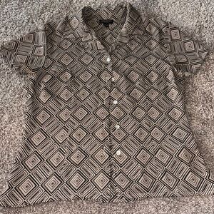 Halston Heritage Geometric Patterned Shirt in Black and Tan